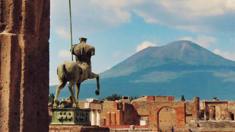 Ruins with the statue of a centaur in Pompeii