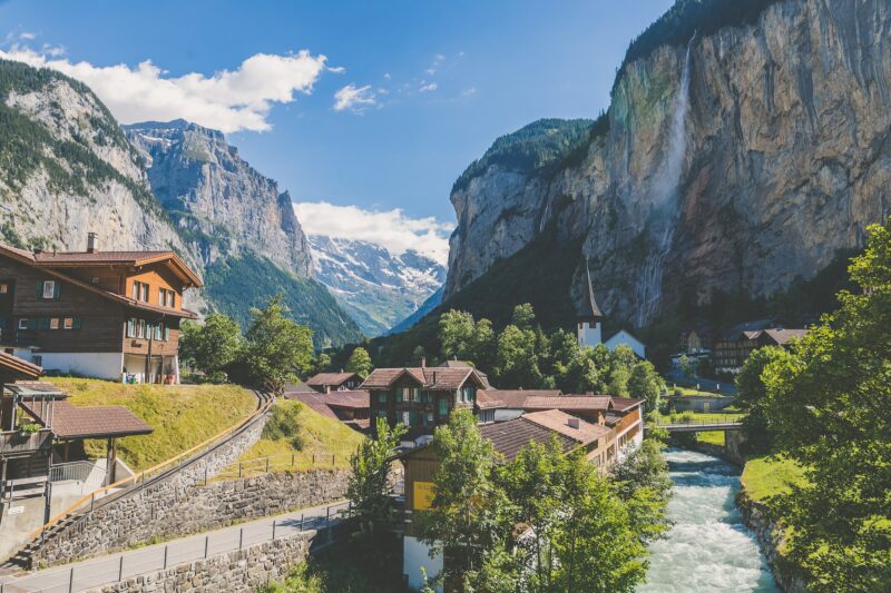 Mountain village with hiking trail