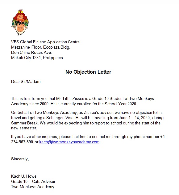 No Objection Letter Template for your Visa Application