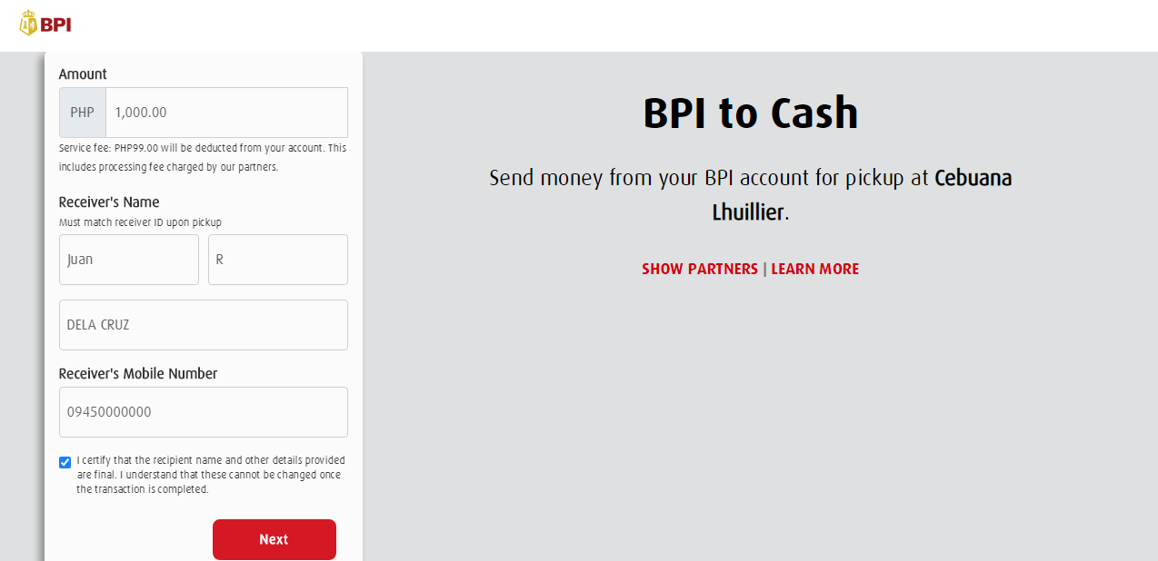 How to Send Money to Cebuana Lhuillier through BPI (BPI to Cash)