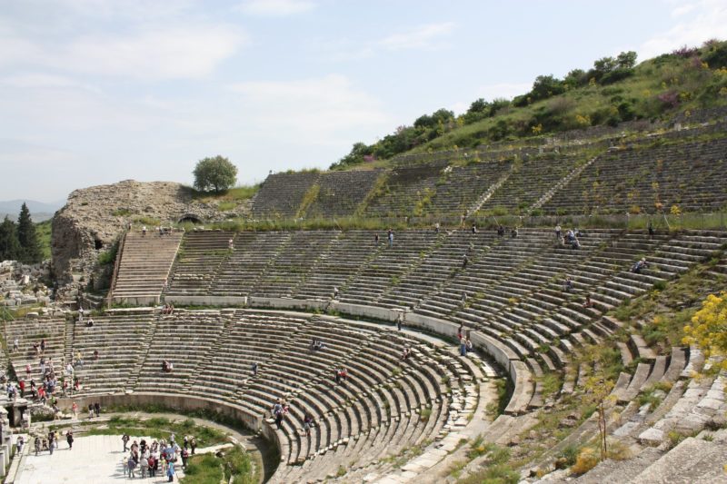 Theater ruins in Turkey with curved seating