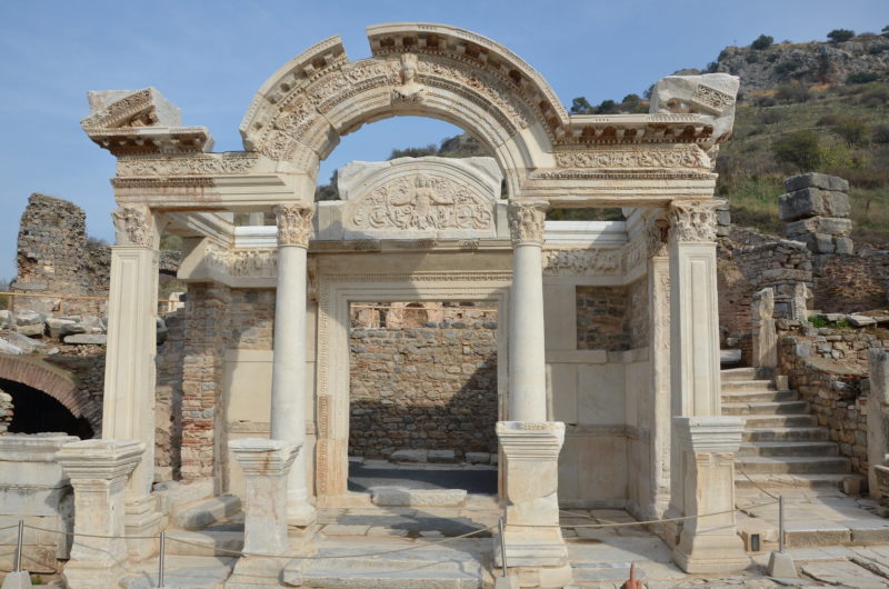 Ancient Roman temple ruins with carvings