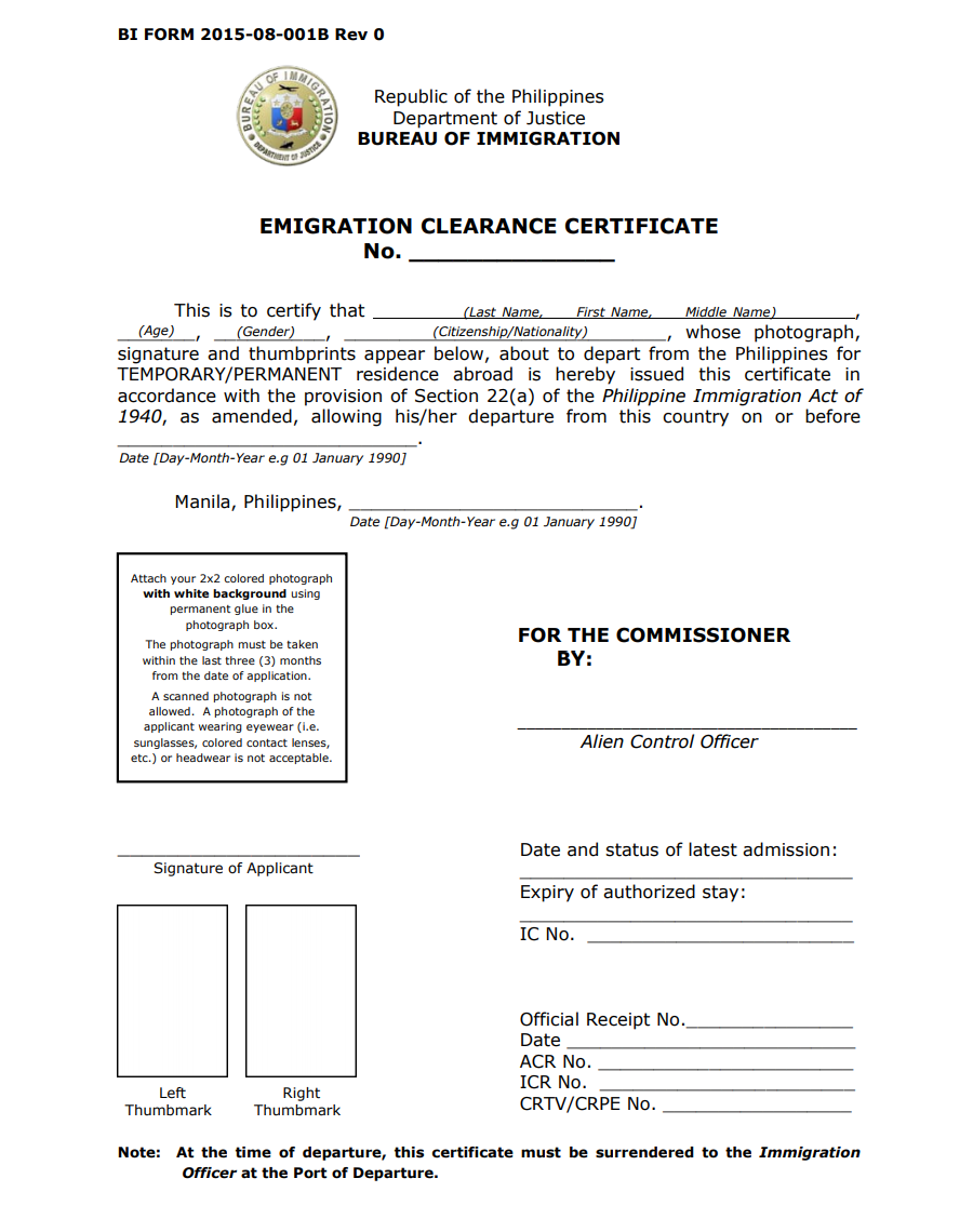 Emigration Clearance Certificate – For Foreigners with Visas and Permits Leaving the Philippines 05