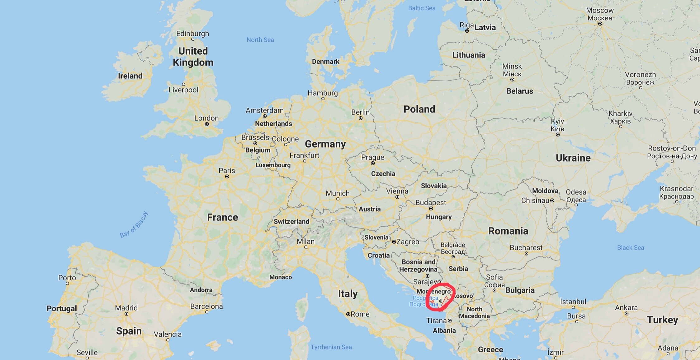 Montenegro+in+Europe+Map
