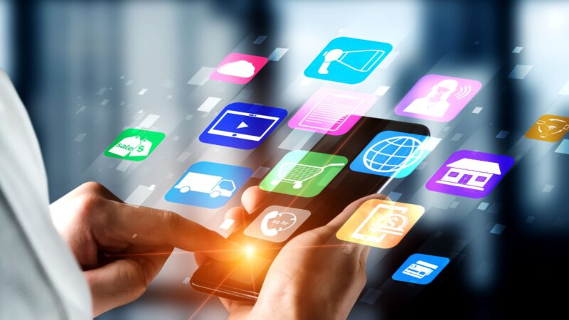 App icons floating in the hands of a person