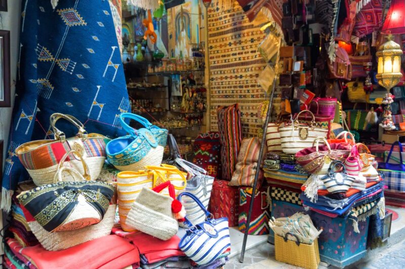 A shop filled with many colorful local souvenirs