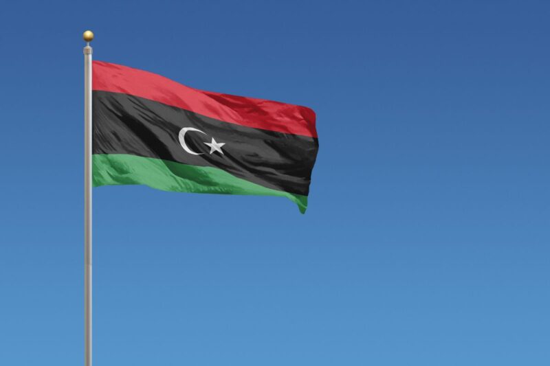 The beautiful flag of Libya on a pole