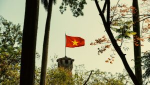 The Vietnamese flag on a long pole