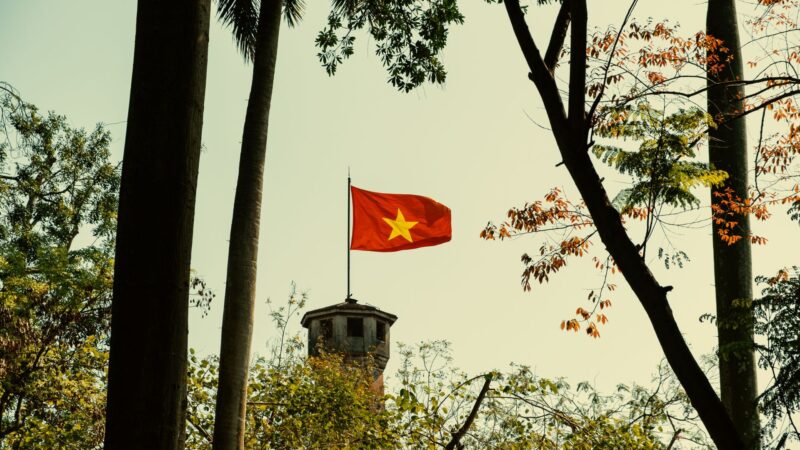 The Vietnamese flag on a long pole