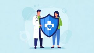 A man and a woman holding up a blue shield