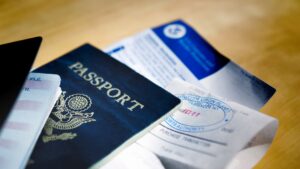 Passport and important documents on the table